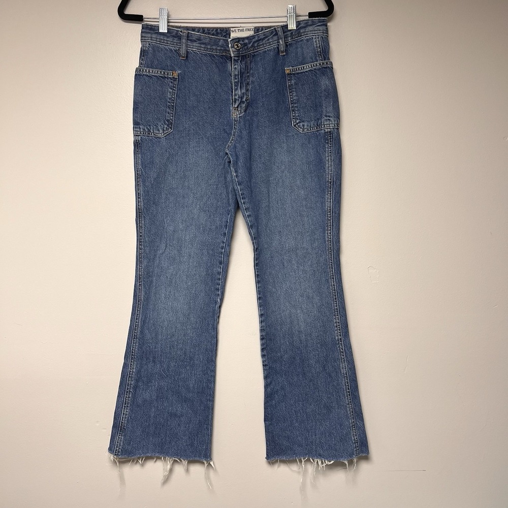 We The Free Denim Flare Jeans Blue‎ Raw Hem Size 28